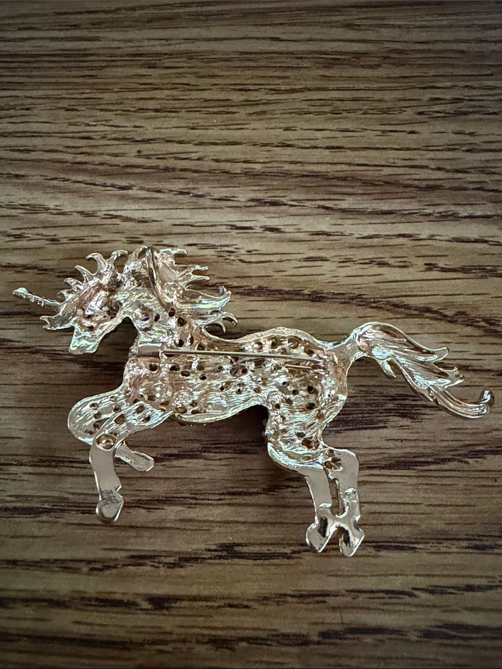Lavender Crystal Unicorn Brooch in Gold-Tone Metal